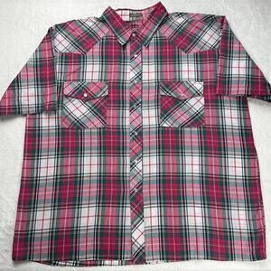 Outlaw Vintage Pearl Snap men’s short sleeve plaid Western Wear Shirt 2XL Red